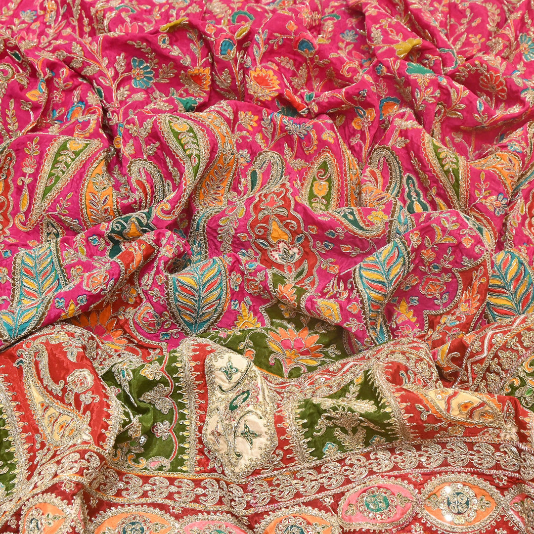 Multi Color Crape Position Print Fabric with Zari Sequins Embroidery- 007166B-05