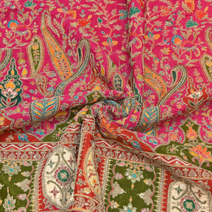 Multi Color Crape Position Print Fabric with Zari Sequins Embroidery- 007166B-05