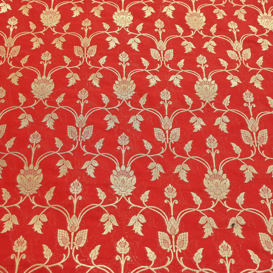 Chanderi Paudi Brocade Jaal Fabric – Traditional Designer Chanderi Silk Fabric - 180000-3