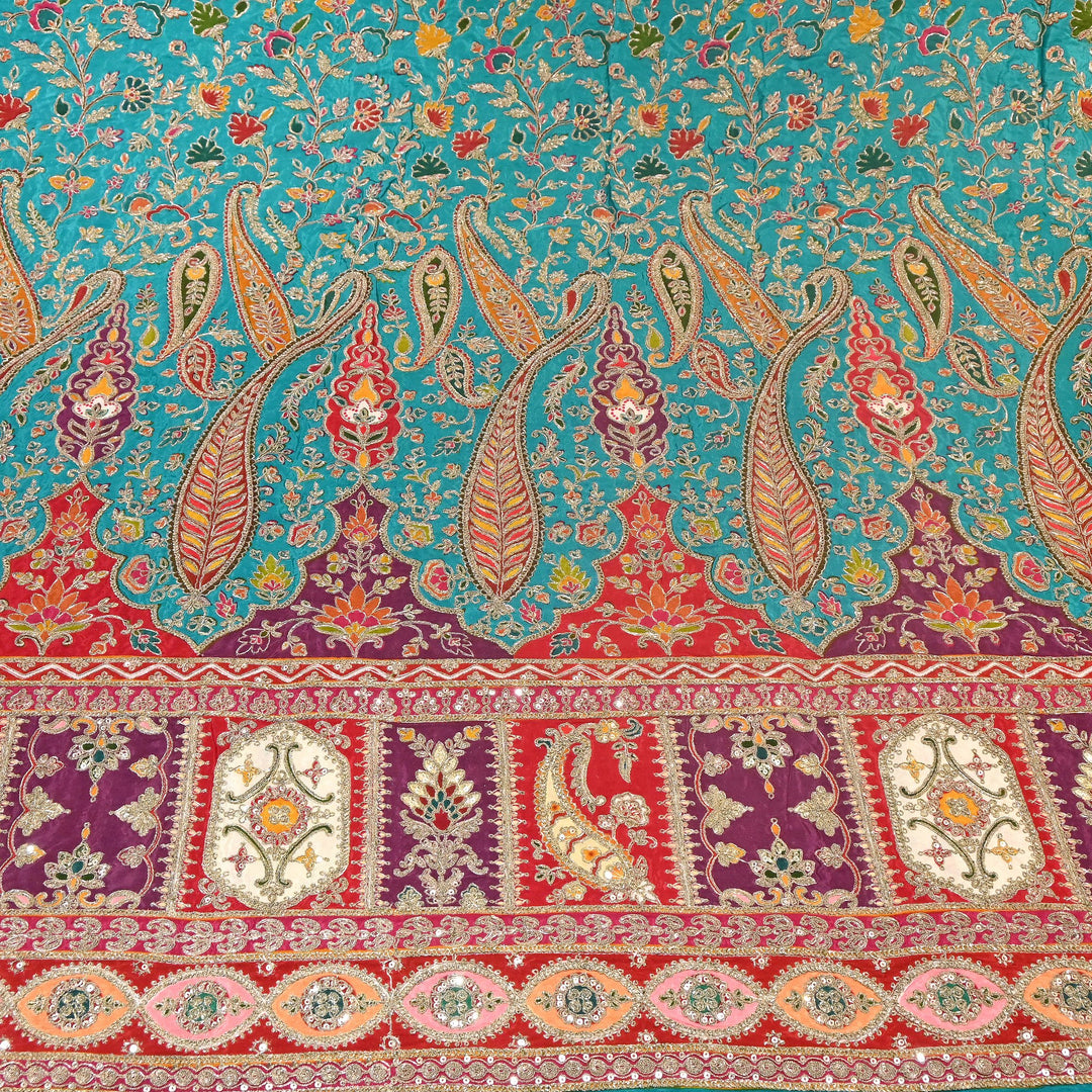 Multi Color Crape Position Print Fabric with Zari Sequins Embroidery- 007166B-03
