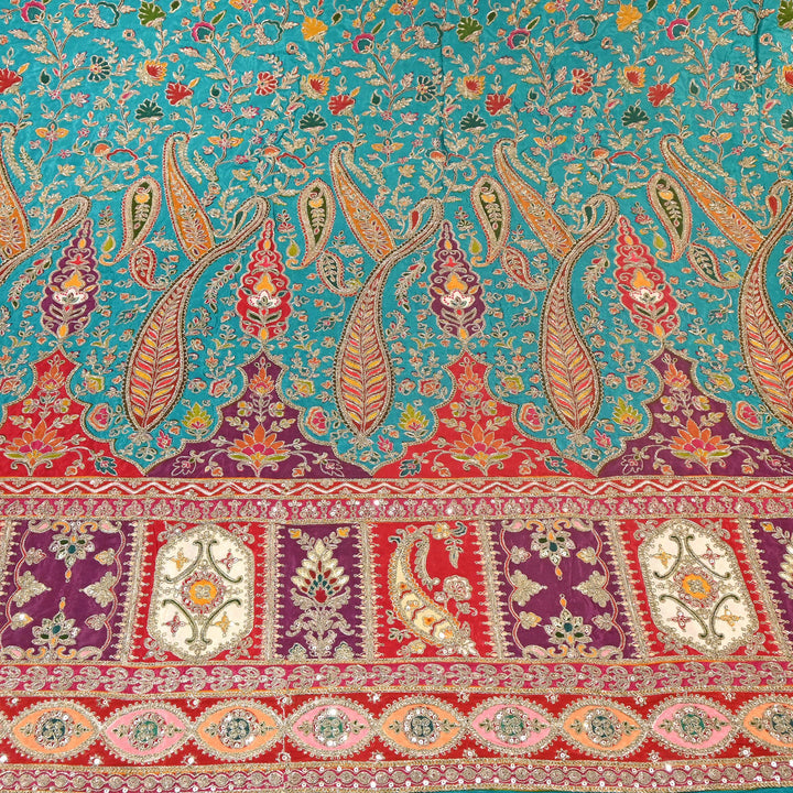 Multi Color Crape Position Print Fabric with Zari Sequins Embroidery- 007166B-03