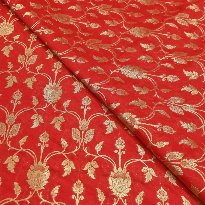 Chanderi Paudi Brocade Jaal Fabric – Traditional Designer Chanderi Silk Fabric - 180000-3