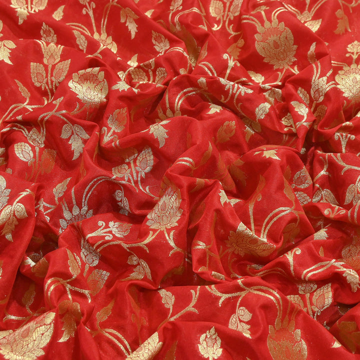 Chanderi Paudi Brocade Jaal Fabric – Traditional Designer Chanderi Silk Fabric - 180000-3