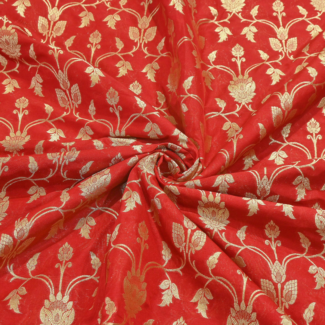 Chanderi Paudi Brocade Jaal Fabric – Traditional Designer Chanderi Silk Fabric - 180000-3