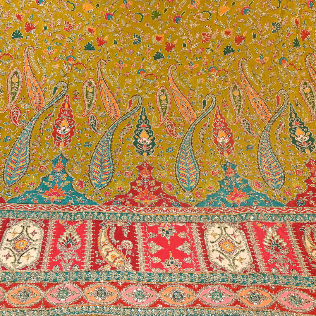 Multi Color Crape Position Print Fabric with Zari Sequins Embroidery- 007166B-04