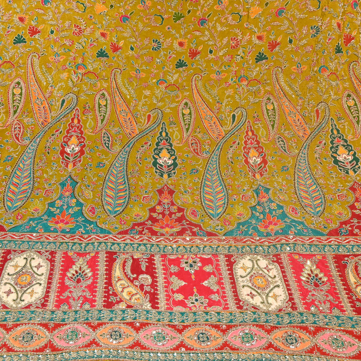 Multi Color Crape Position Print Fabric with Zari Sequins Embroidery- 007166B-04