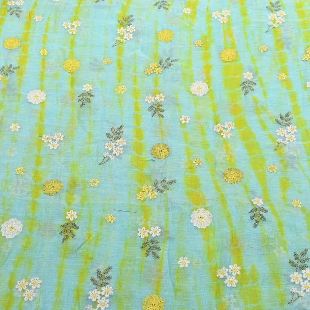 Premium Mul Chanderi Tie & Dye Floral Thread Embroidered Fabric – Summer Designer Fabric MF8258-01