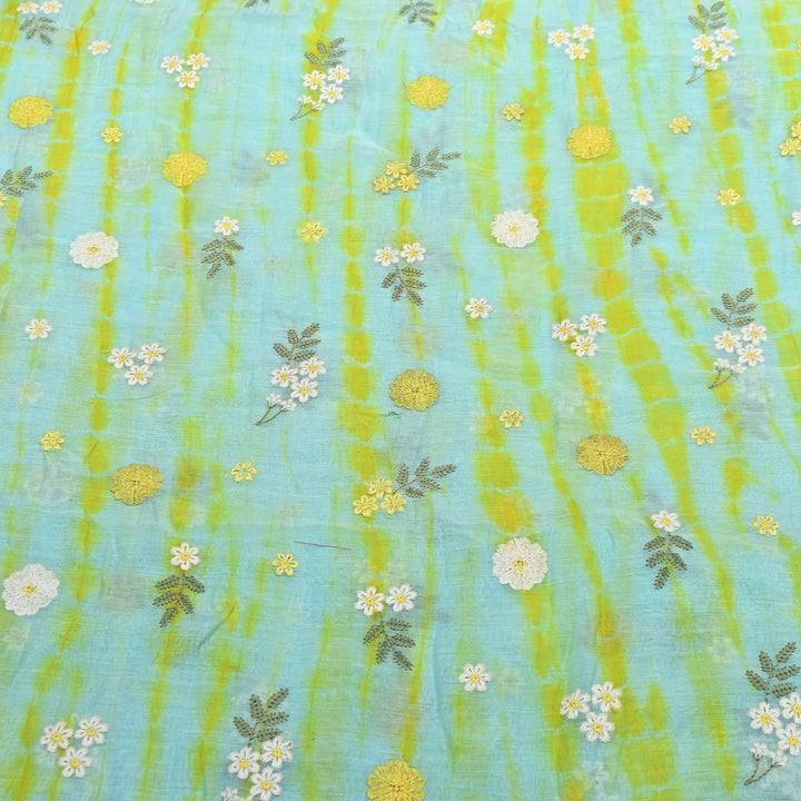 Premium Mul Chanderi Tie & Dye Floral Thread Embroidered Fabric – Summer Designer Fabric MF8258-01