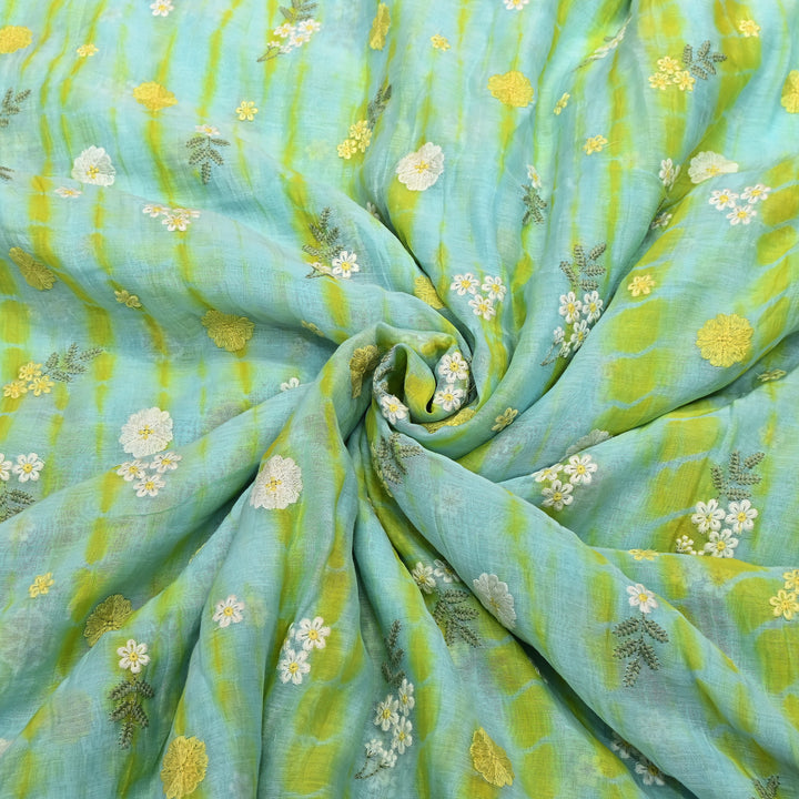 Premium Mul Chanderi Tie & Dye Floral Thread Embroidered Fabric – Summer Designer Fabric MF8258-01