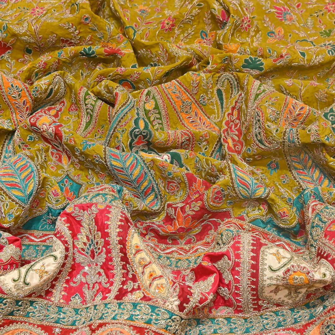 Multi Color Crape Position Print Fabric with Zari Sequins Embroidery- 007166B-04