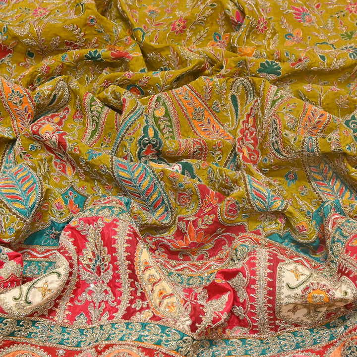 Multi Color Crape Position Print Fabric with Zari Sequins Embroidery- 007166B-04