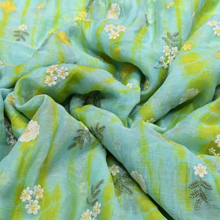 Premium Mul Chanderi Tie & Dye Floral Thread Embroidered Fabric – Summer Designer Fabric MF8258-01