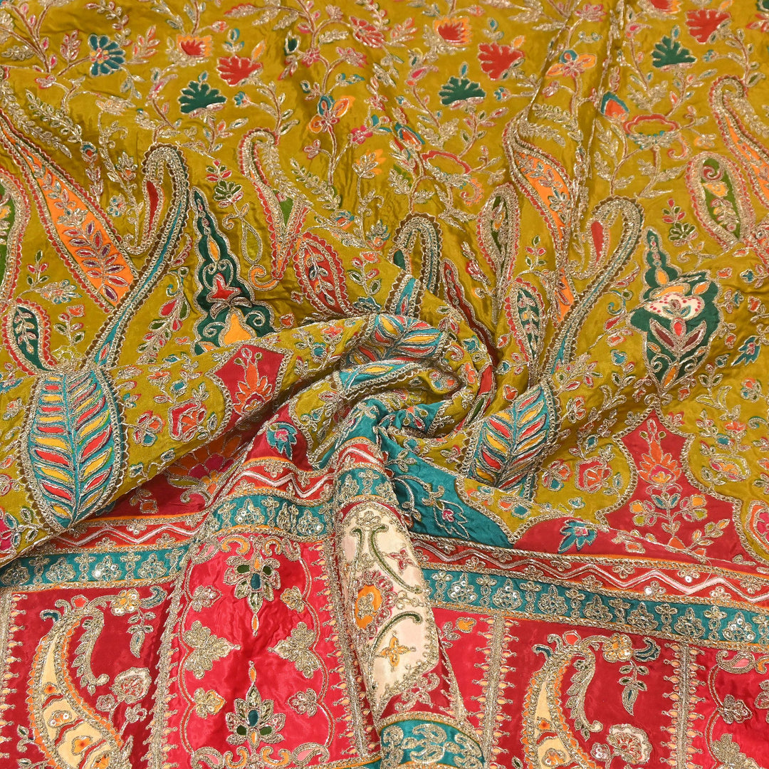 Multi Color Crape Position Print Fabric with Zari Sequins Embroidery- 007166B-04