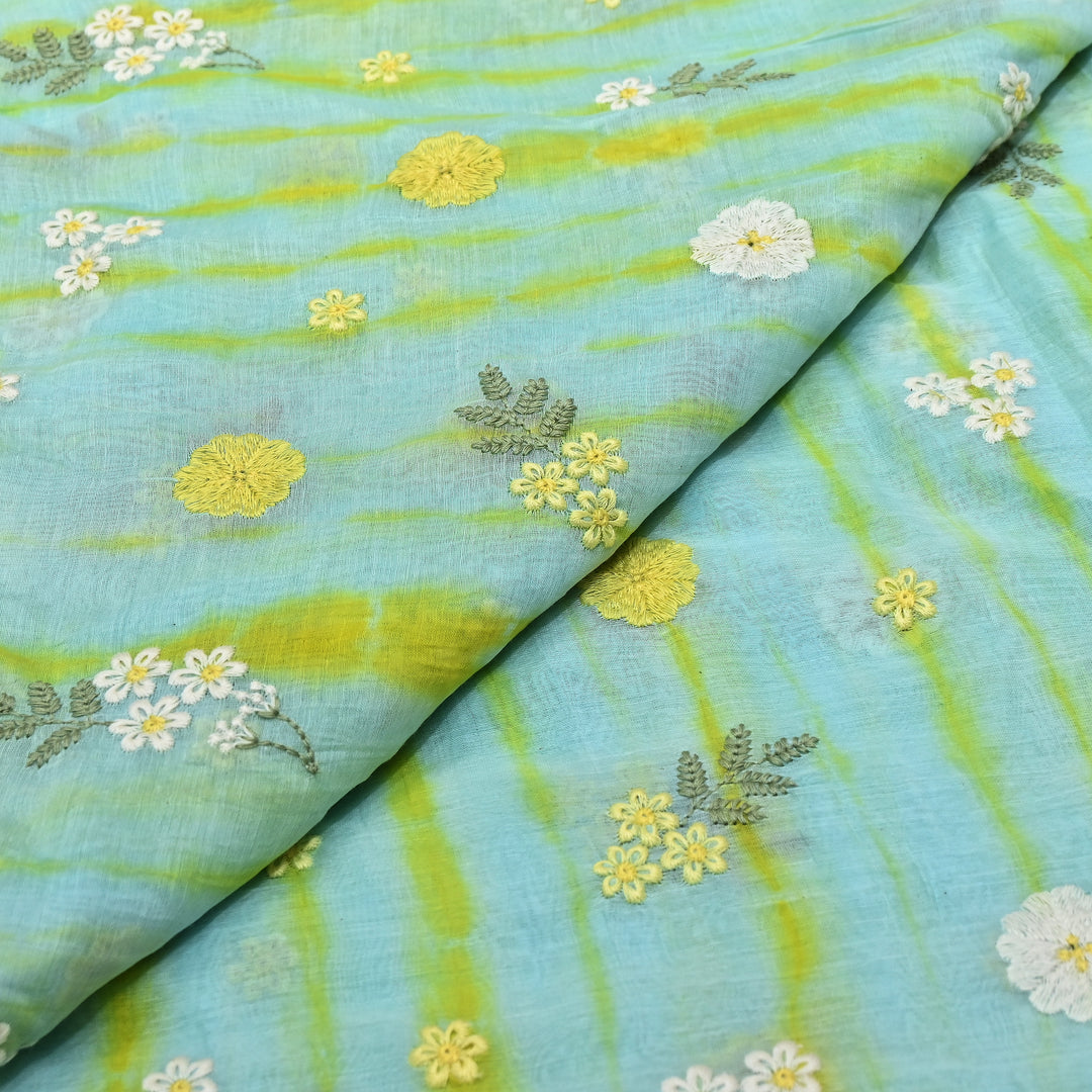 Premium Mul Chanderi Tie & Dye Floral Thread Embroidered Fabric – Summer Designer Fabric MF8258-01