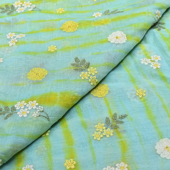 Premium Mul Chanderi Tie & Dye Floral Thread Embroidered Fabric – Summer Designer Fabric MF8258-01