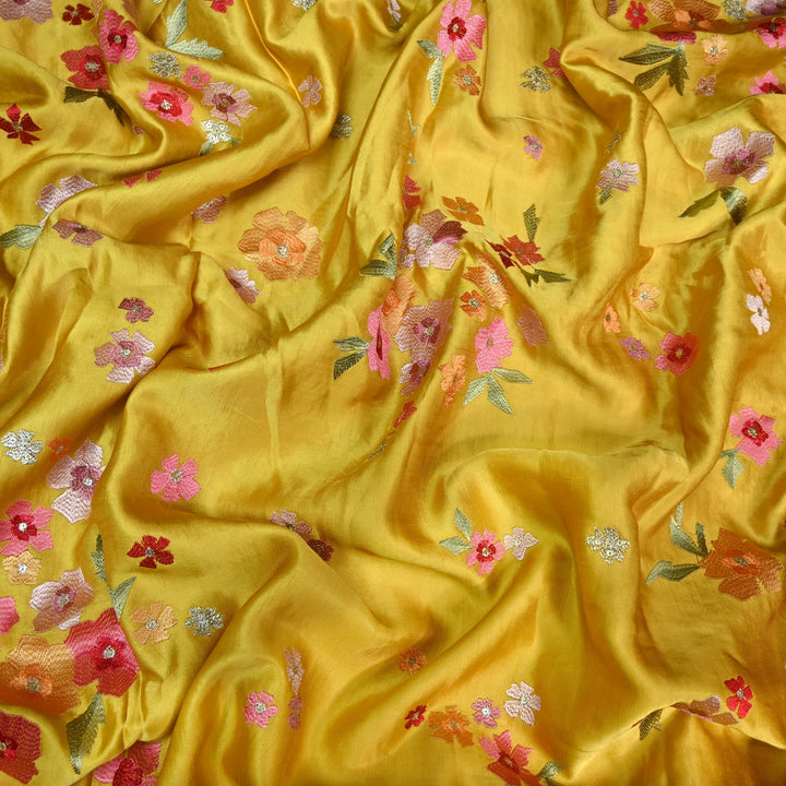 Linen Satin Thread Sequins Embroidery Fabrics