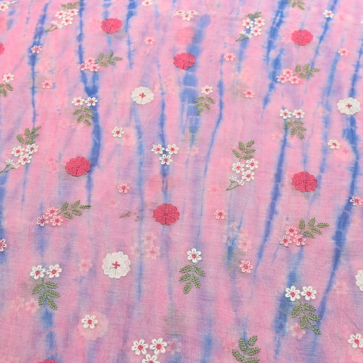 Premium Mul Chanderi Tie & Dye Floral Thread Embroidered Fabric – Summer Designer Fabric MF8258-02
