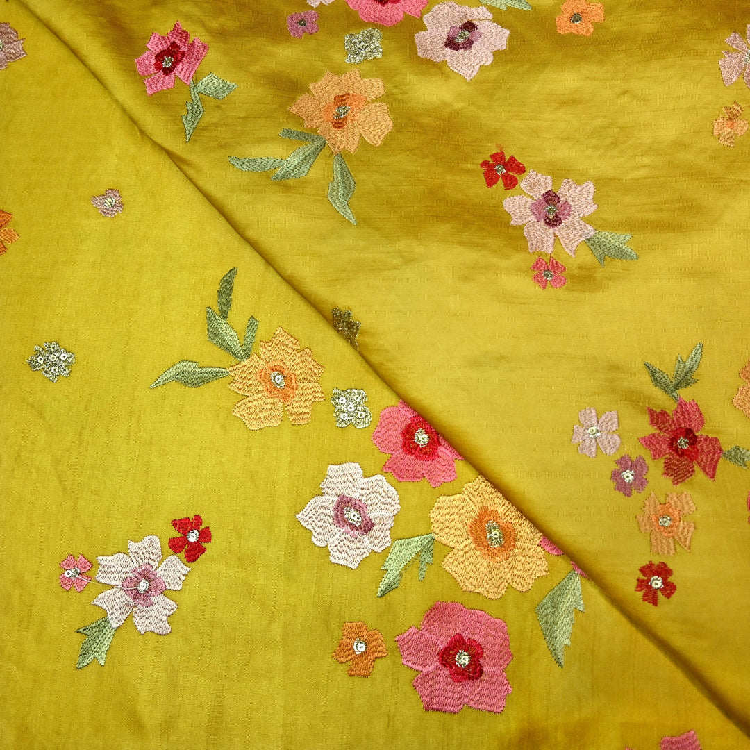 Linen Satin Thread Sequins Embroidery Fabrics