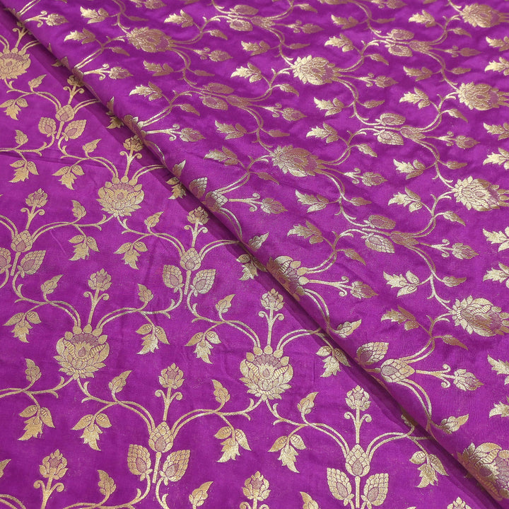 Chanderi Paudi Brocade Jaal Fabric – Traditional Designer Chanderi Silk Fabric - 180000-5