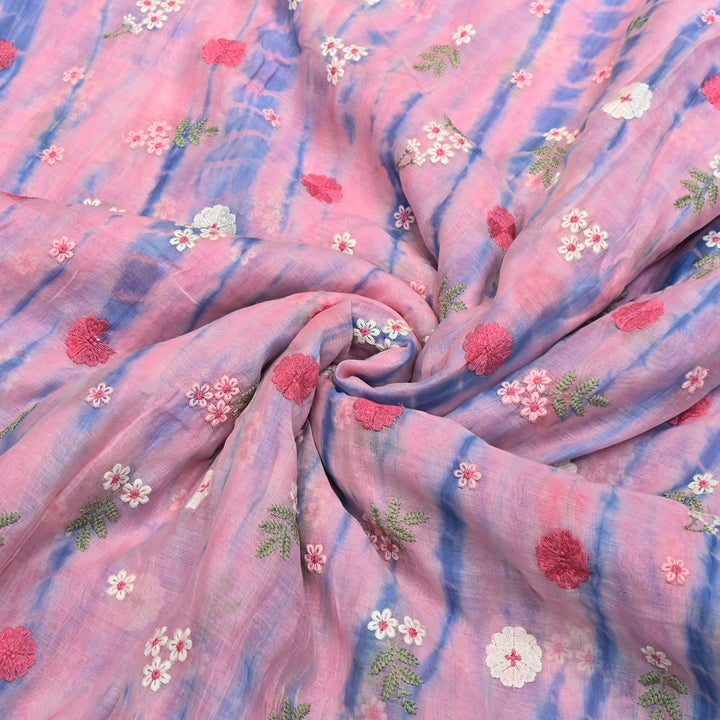 Premium Mul Chanderi Tie & Dye Floral Thread Embroidered Fabric – Summer Designer Fabric MF8258-02