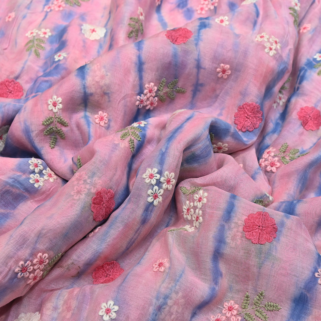 Premium Mul Chanderi Tie & Dye Floral Thread Embroidered Fabric – Summer Designer Fabric MF8258-02