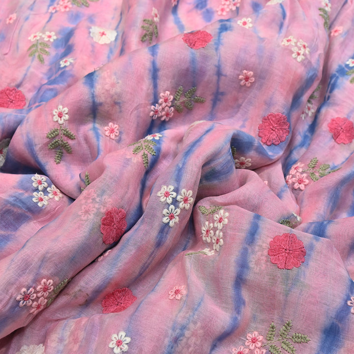 Premium Mul Chanderi Tie & Dye Floral Thread Embroidered Fabric – Summer Designer Fabric MF8258-02