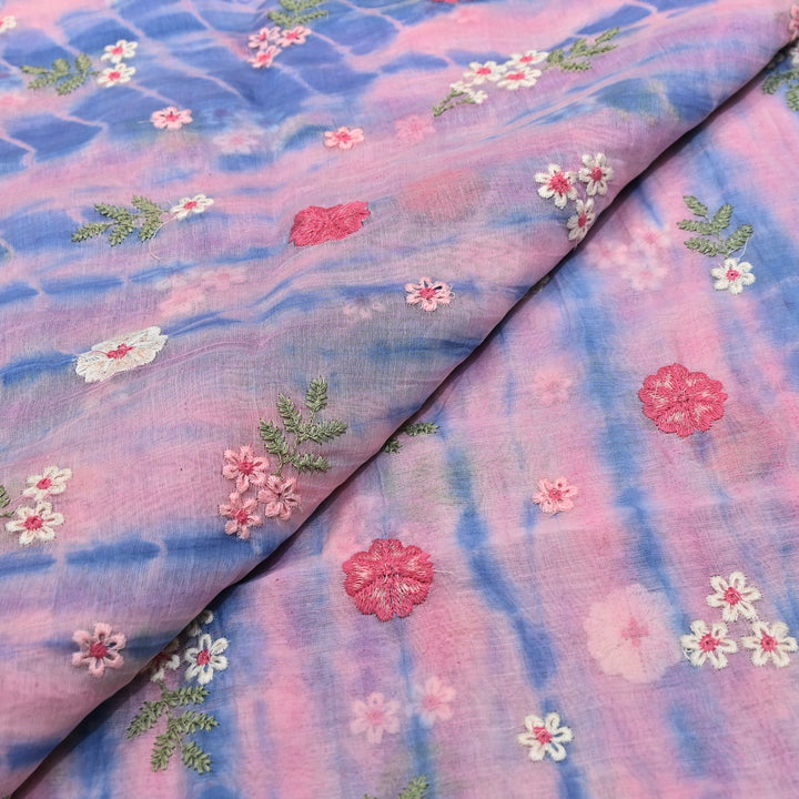 Premium Mul Chanderi Tie & Dye Floral Thread Embroidered Fabric – Summer Designer Fabric MF8258-02