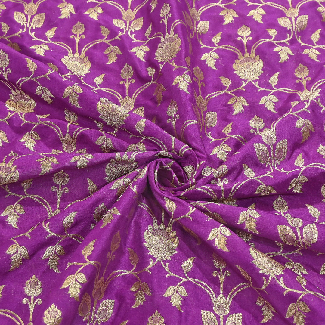 Chanderi Paudi Brocade Jaal Fabric – Traditional Designer Chanderi Silk Fabric - 180000-5