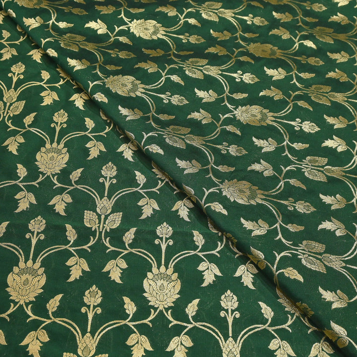 Chanderi Paudi Brocade Jaal Fabric – Traditional Designer Chanderi Silk Fabric - 180000-6