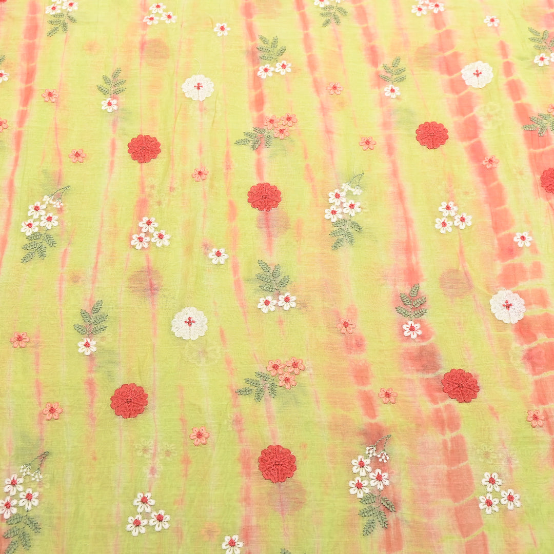 Premium Mul Chanderi Tie & Dye Floral Thread Embroidered Fabric – Summer Designer Fabric MF8258-03