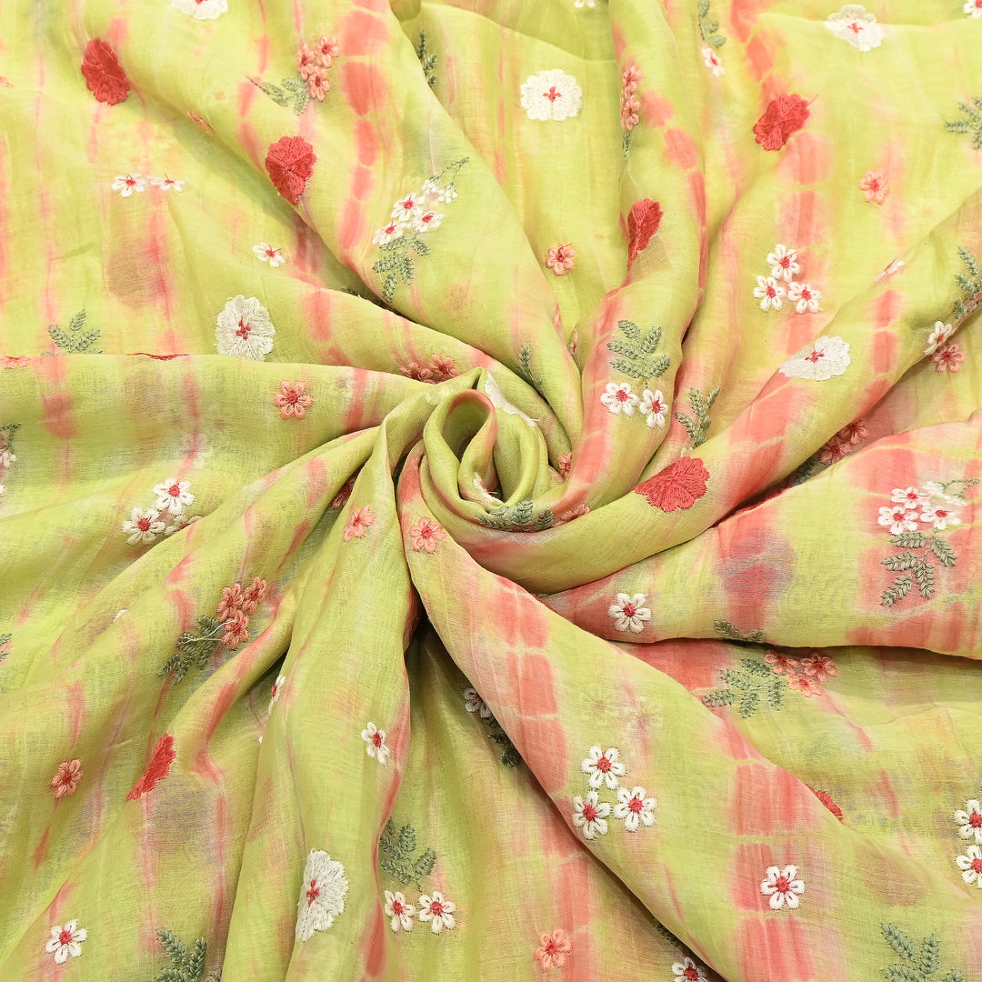 Premium Mul Chanderi Tie & Dye Floral Thread Embroidered Fabric – Summer Designer Fabric MF8258-03