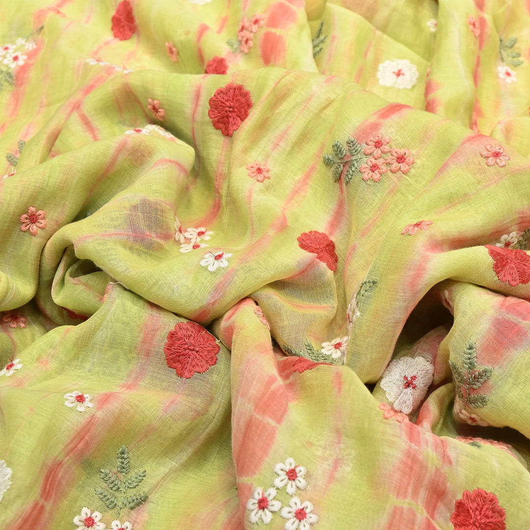 Premium Mul Chanderi Tie & Dye Floral Thread Embroidered Fabric – Summer Designer Fabric MF8258-03
