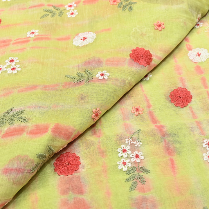 Premium Mul Chanderi Tie & Dye Floral Thread Embroidered Fabric – Summer Designer Fabric MF8258-03
