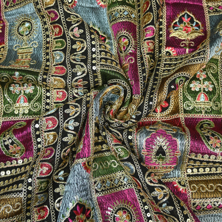 Georgette Zari Sequins Embroidery Fabrics