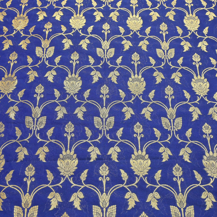 Chanderi Paudi Brocade Jaal Fabric – Traditional Designer Chanderi Silk Fabric - 180000-7