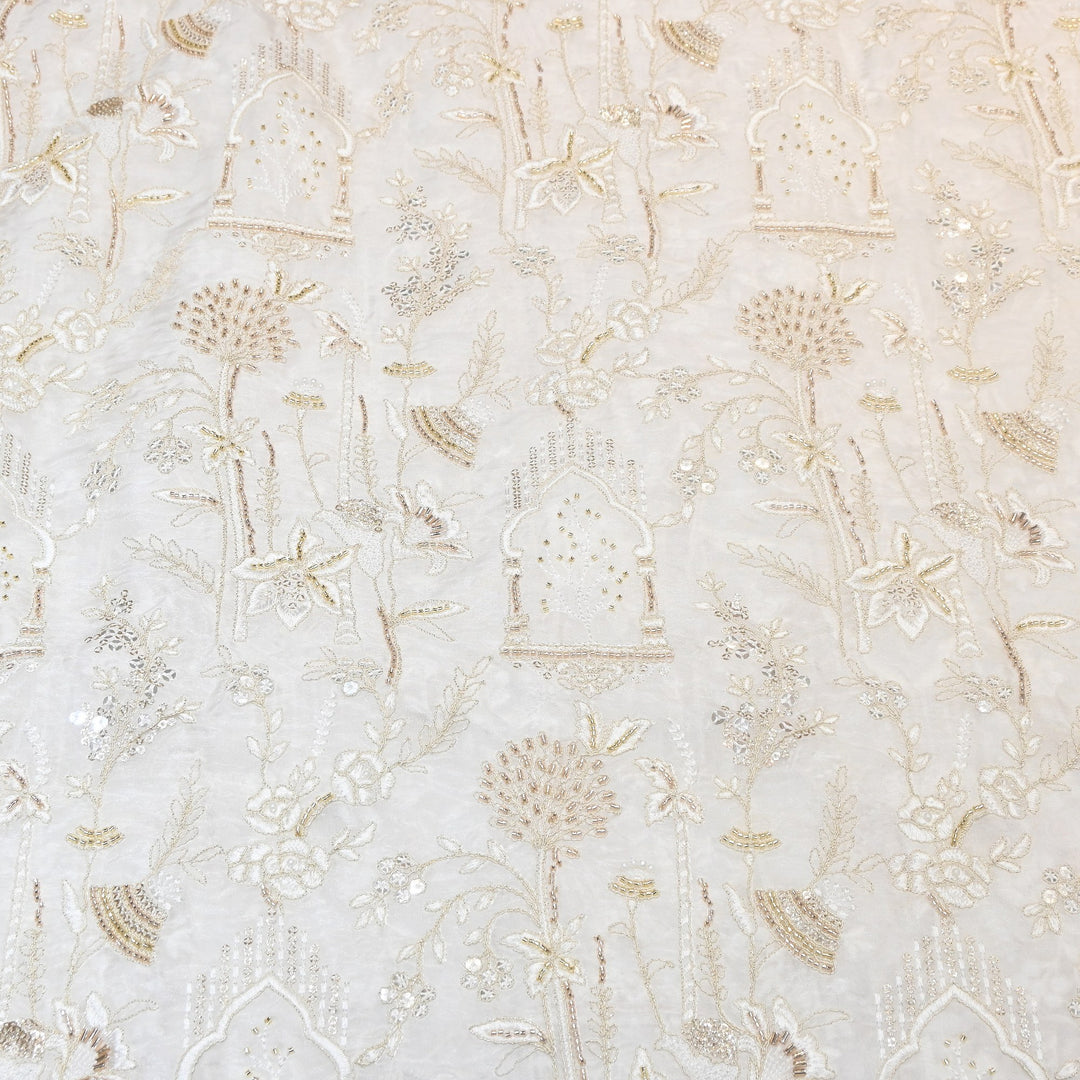 Premium Glass Organza Moti & Sequins Embroidery Fabric | V19684-01