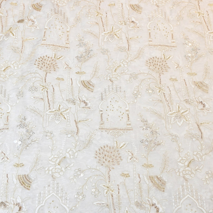 Premium Glass Organza Moti & Sequins Embroidery Fabric | V19684-01