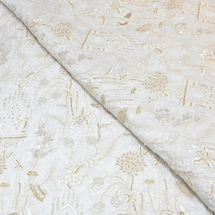 Premium Glass Organza Moti & Sequins Embroidery Fabric | V19684-01
