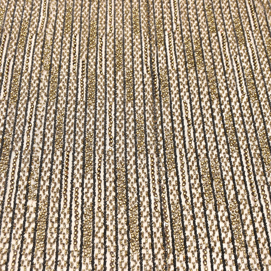 Antique Bronze Color Imported Imported Heavy Beaded Embroidery Net Fabric- MBL668-1