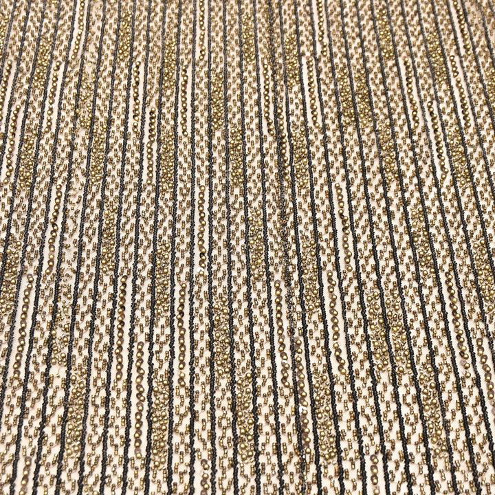 Antique Bronze Color Imported Imported Heavy Beaded Embroidery Net Fabric- MBL668-1