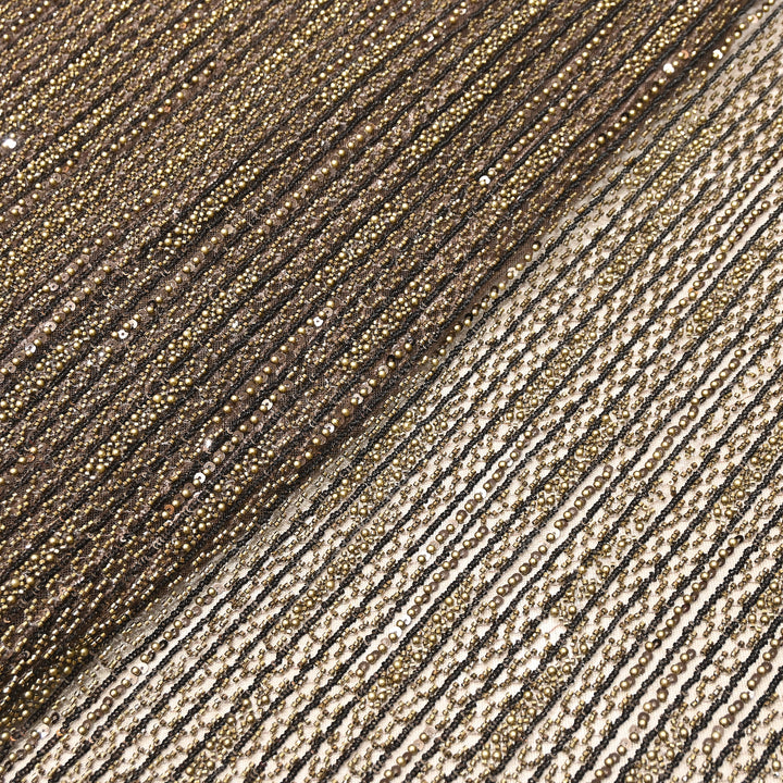 Antique Bronze Color Imported Imported Heavy Beaded Embroidery Net Fabric- MBL668-1
