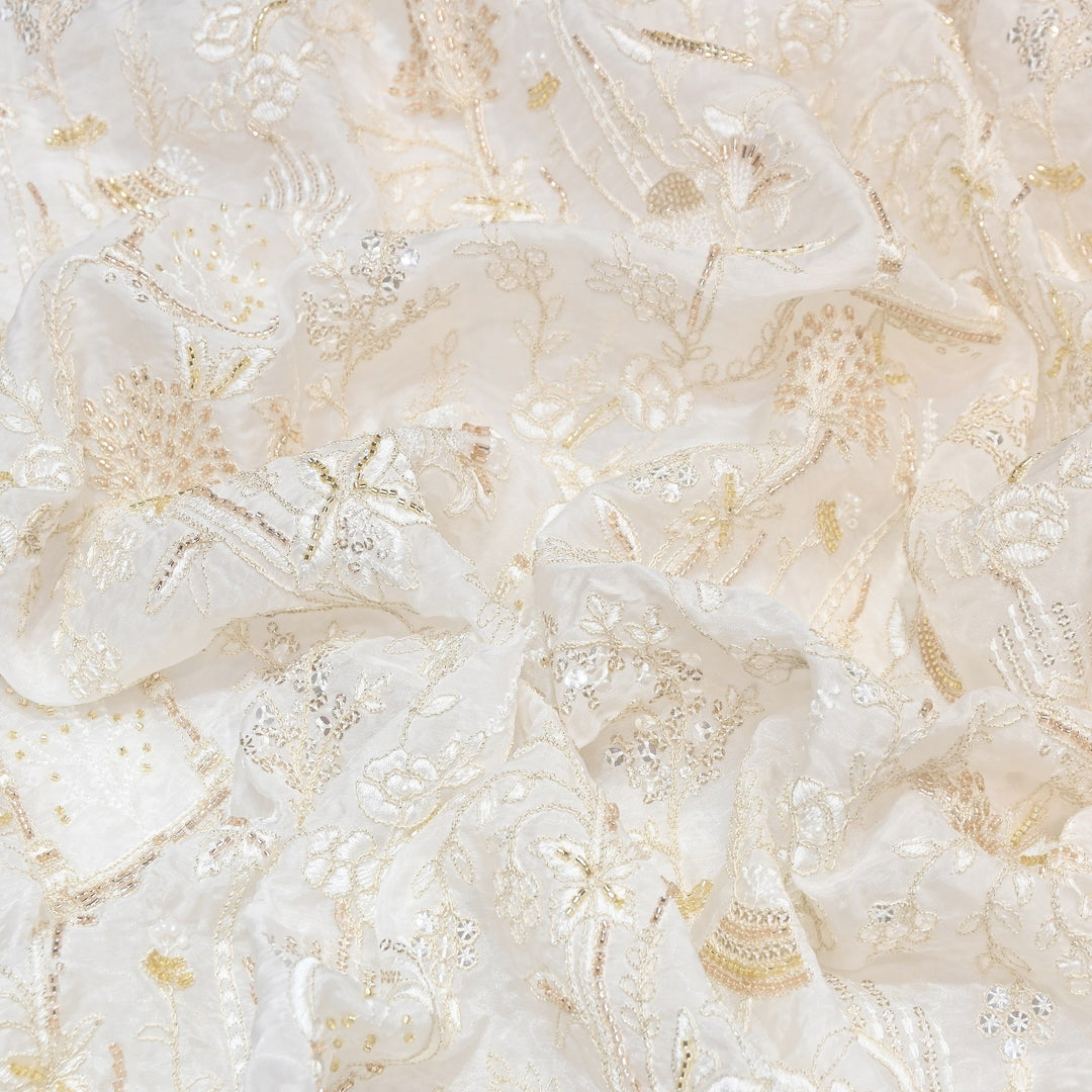 Premium Glass Organza Moti & Sequins Embroidery Fabric | V19684-01