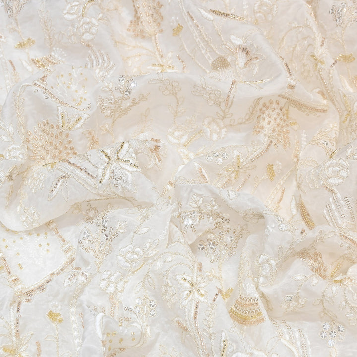 Premium Glass Organza Moti & Sequins Embroidery Fabric | V19684-01