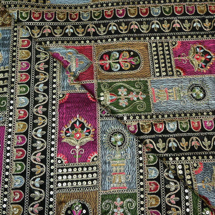 Georgette Zari Sequins Embroidery Fabrics