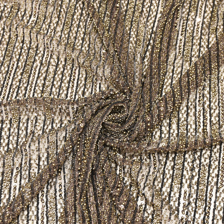 Antique Bronze Color Imported Imported Heavy Beaded Embroidery Net Fabric- MBL668-1