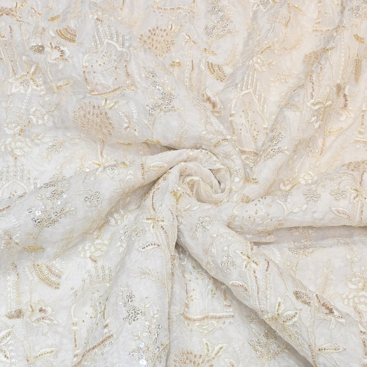 Premium Glass Organza Moti & Sequins Embroidery Fabric | V19684-01