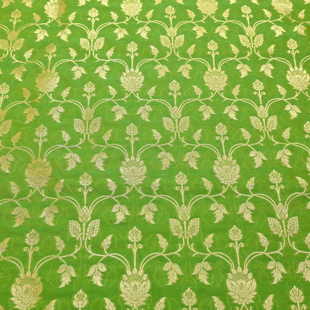Chanderi Paudi Brocade Jaal Fabric – Traditional Designer Chanderi Silk Fabric - 180000-8