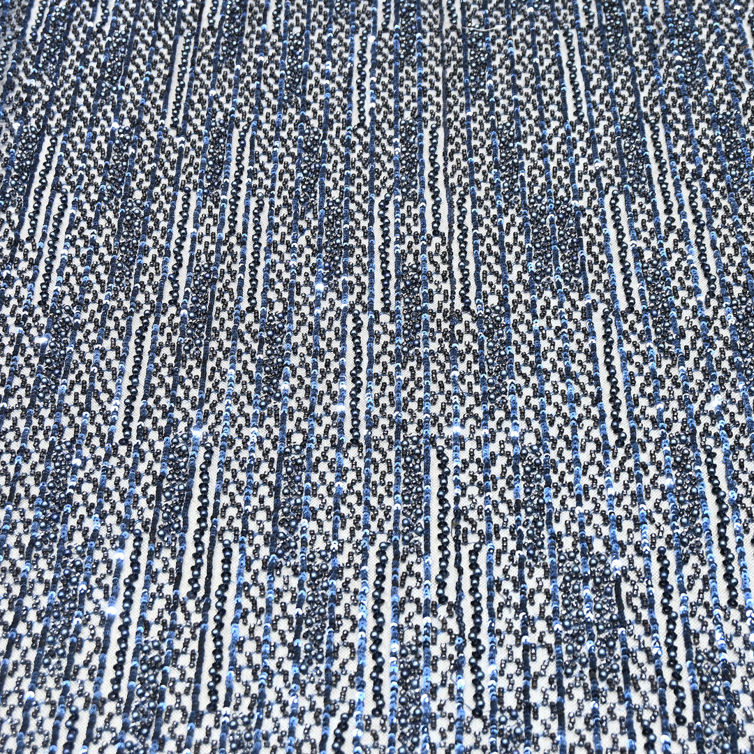 Navy Blue Color Imported Imported Heavy Beaded Embroidery Net Fabric- MBL668-2