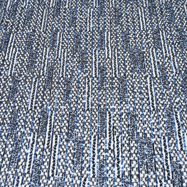 Navy Blue Color Imported Imported Heavy Beaded Embroidery Net Fabric- MBL668-2