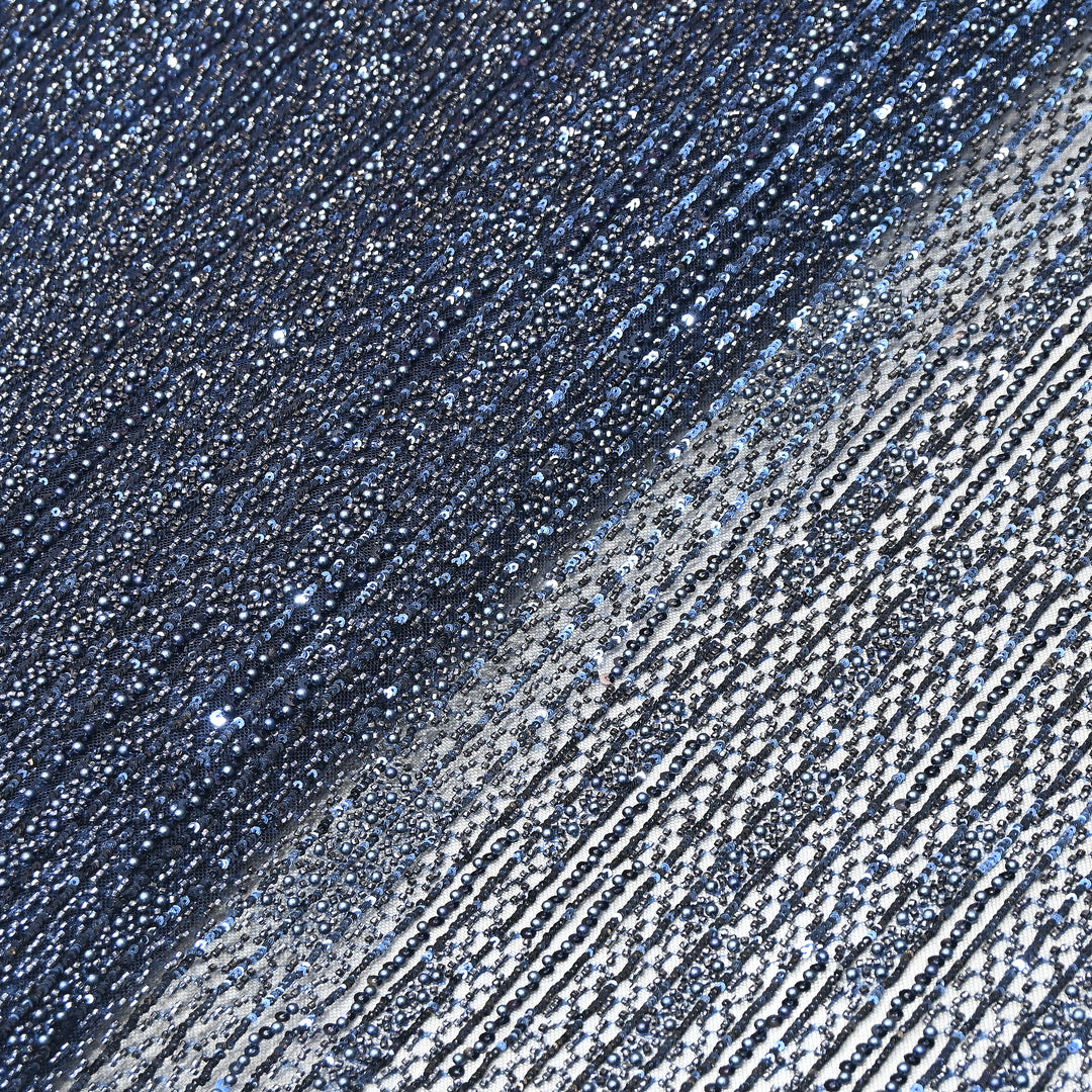 Navy Blue Color Imported Imported Heavy Beaded Embroidery Net Fabric- MBL668-2